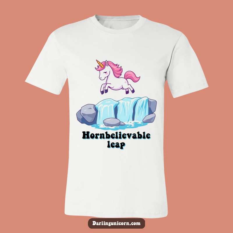 Funny Kawaii Unicorn Waterfall Leap T-Shirt: Wearable Magic and Enchantment - Ideal Funny Gift