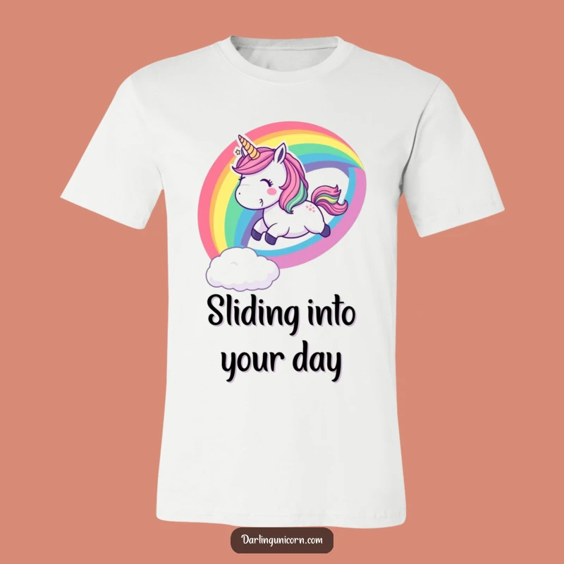 Funny Playful Unicorn Rainbow Slide T-Shirt - Cheerful Magical Tee