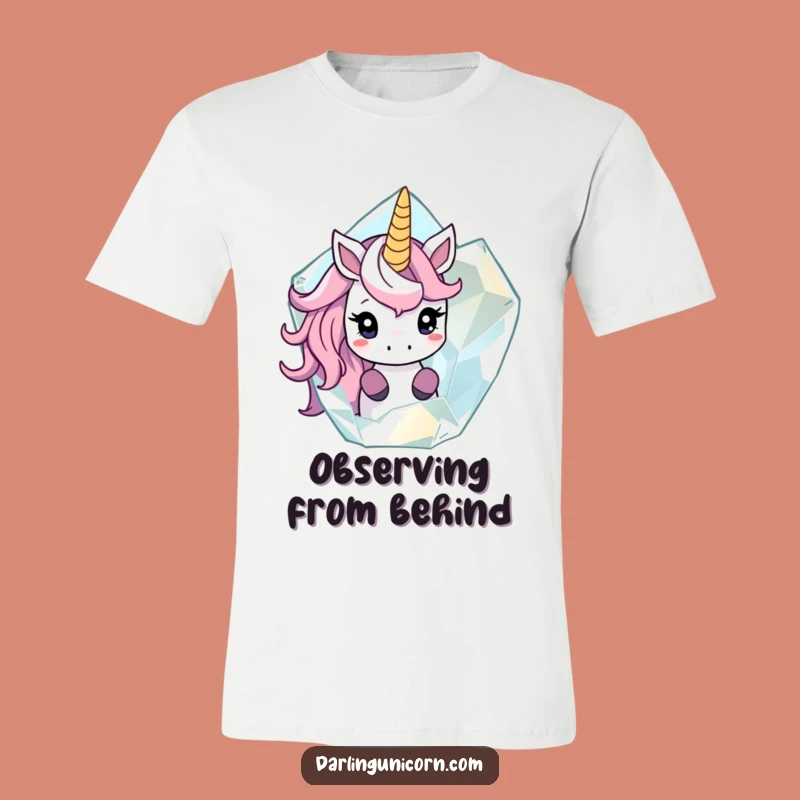 Funny Shy Unicorn Crystal Peek T-Shirt - Mysterious Magical Tee