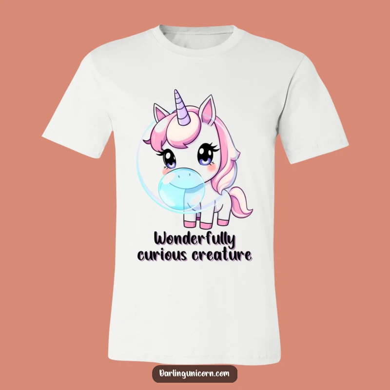 Funny Unicorn T-Shirt: Curious Wide Eyes Sniffing Iridescent Bubble Gift