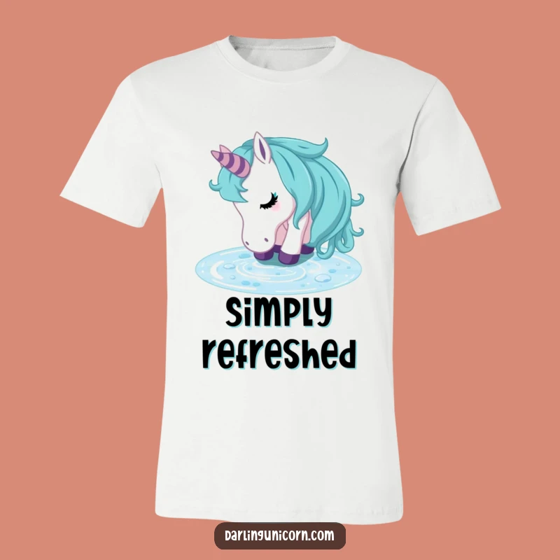 Funny Unicorn Refreshed Stream T-Shirt: Peaceful Hydration Tee for Calm Souls