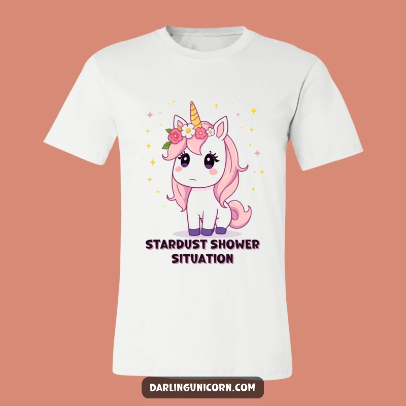 Funny Unicorn T-Shirt: Surprised Stardust Fall, Flower Crown Gift